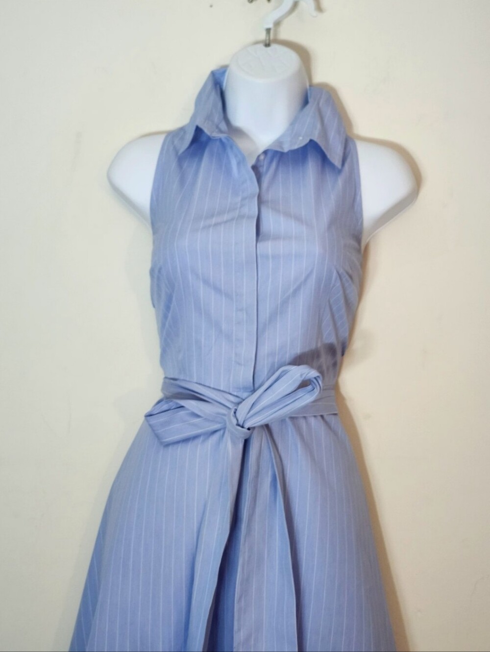 Ann Taylor Factory Sleeveless Pinstripe Midi Shirtdress with Belt Size: 8 Color: - Picture 8 of 16